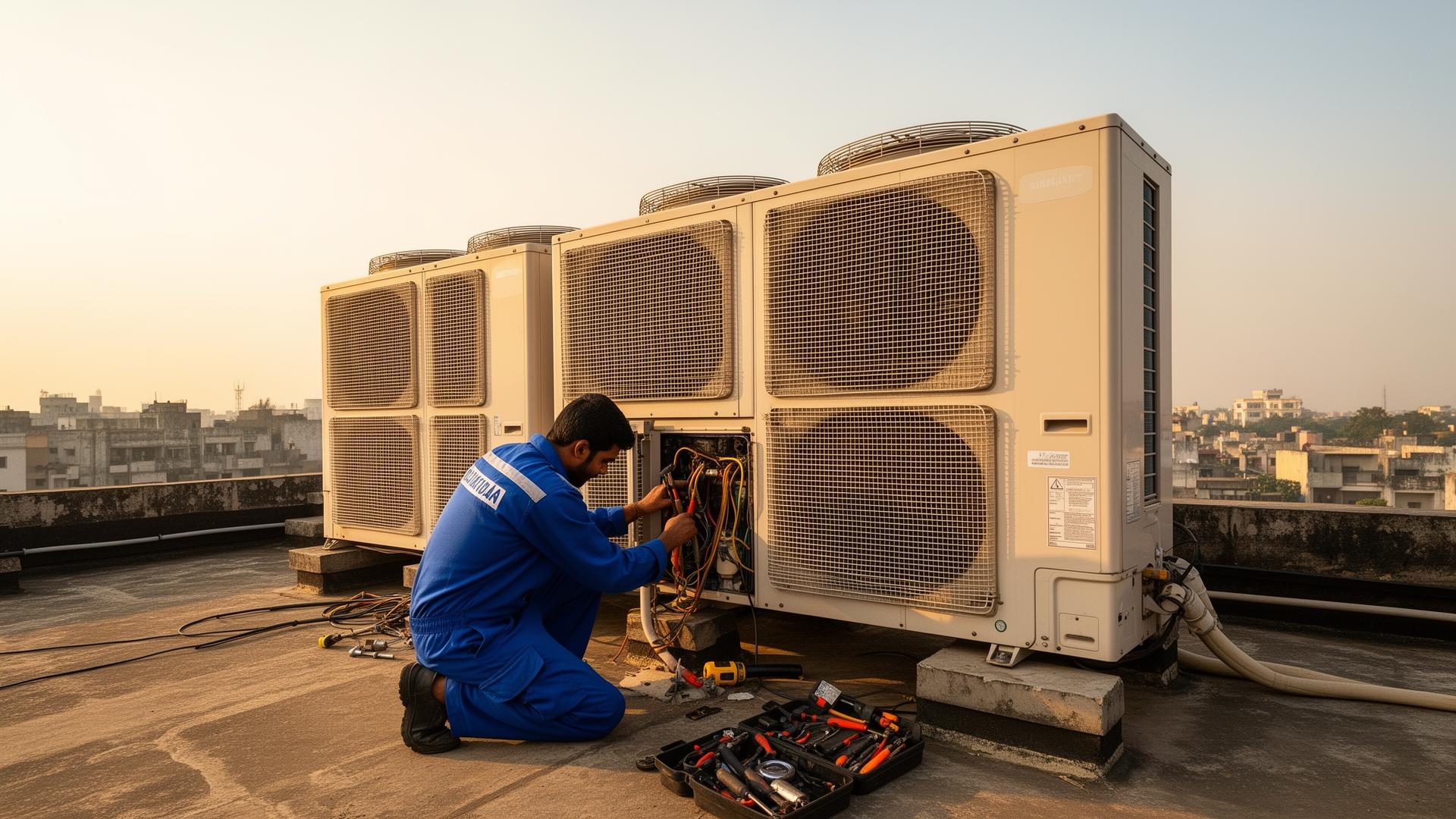 Voltas authorised AC service technician at work in Delhi NCR